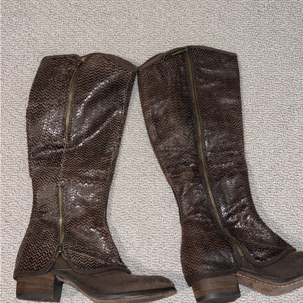 Donald J Pliner Womens Kaydence Brown Roughout Suede Snakeskin Western Boots